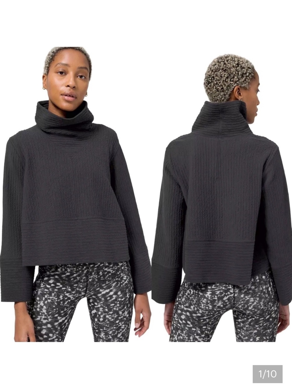 Lululemon Retreat Yourself Black Textured Funnel Neck Sweater